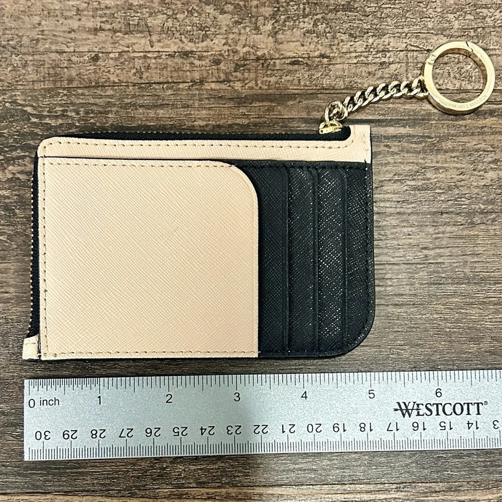 Kate Spade Colorblock Black And Cream Zip Cardholder Keychain - Picture 2 of 2